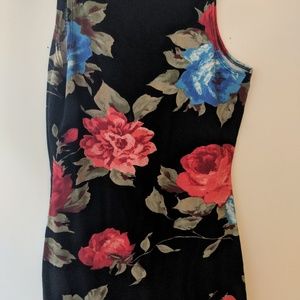 Black stretch floral mini dress